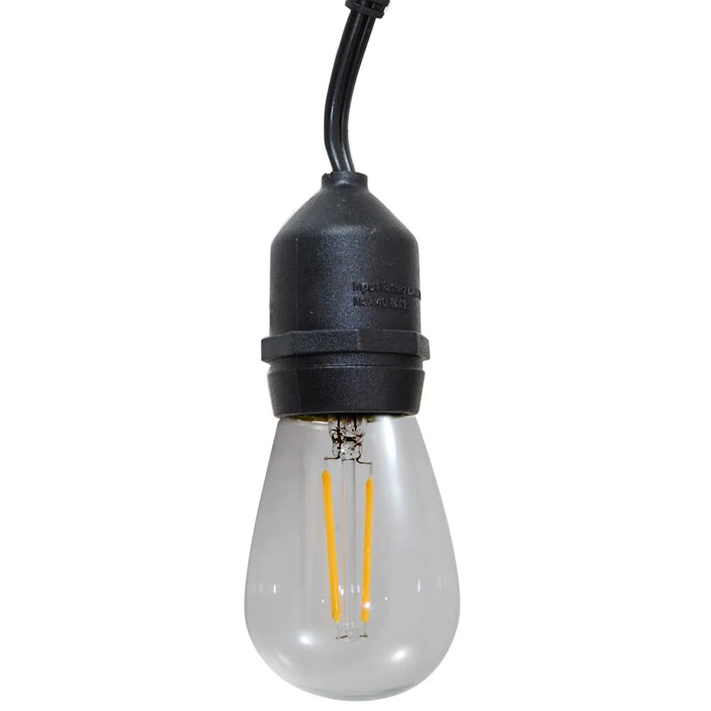 24Ft Outdoor LED String Lights 2W S14 LED Warm White Bulb w/ 12 Sockets