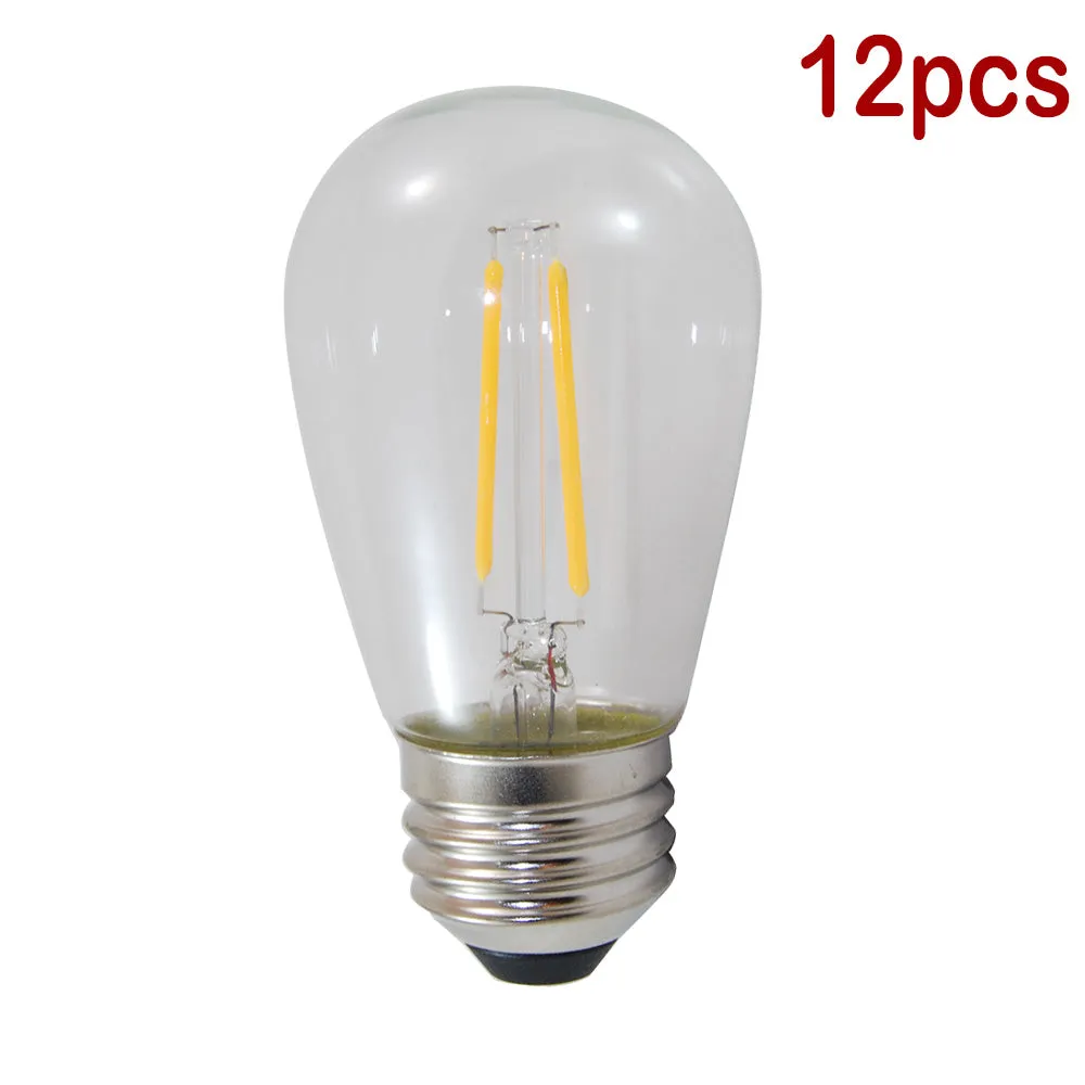 24Ft Outdoor LED String Lights 2W S14 LED Warm White Bulb w/ 12 Sockets