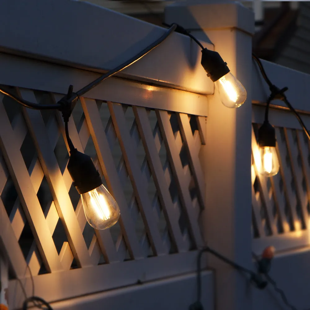 24Ft Outdoor LED String Lights 2W S14 LED Warm White Bulb w/ 12 Sockets