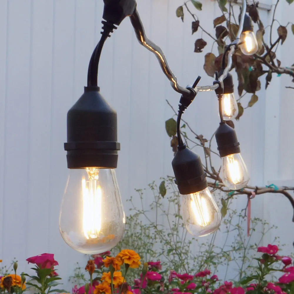 24Ft Outdoor LED String Lights 2W S14 LED Warm White Bulb w/ 12 Sockets