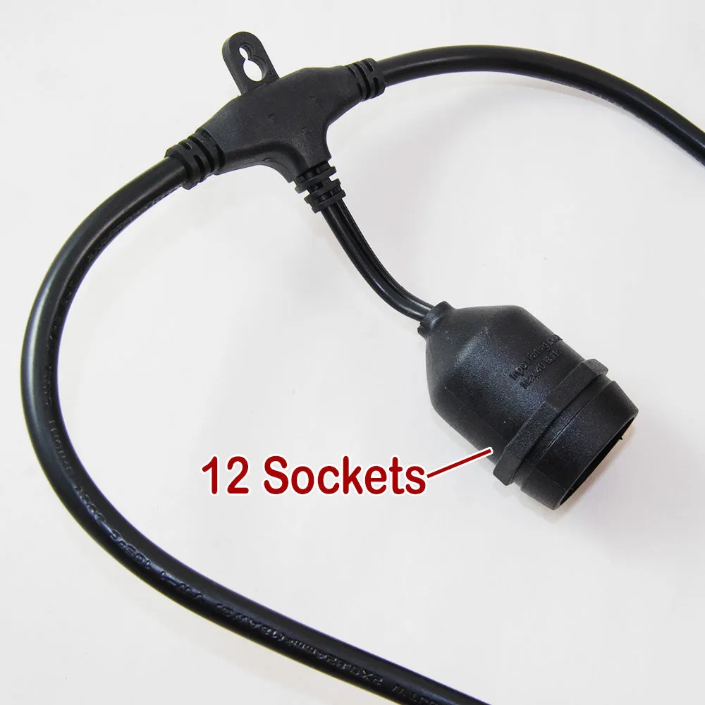 24Ft Outdoor LED String Lights 2W S14 LED Warm White Bulb w/ 12 Sockets