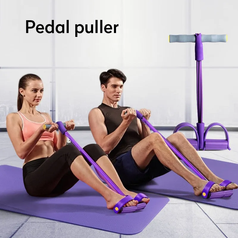 4 Resistance Bands Fitness Elastic Pull Ropes Exerciser Rower Belly