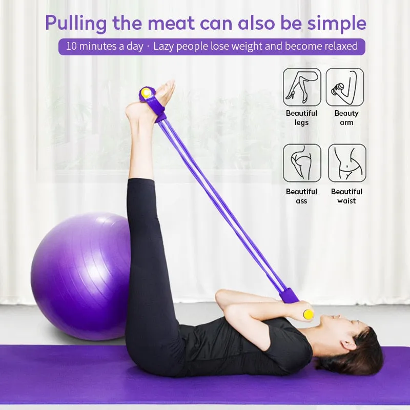 4 Resistance Bands Fitness Elastic Pull Ropes Exerciser Rower Belly