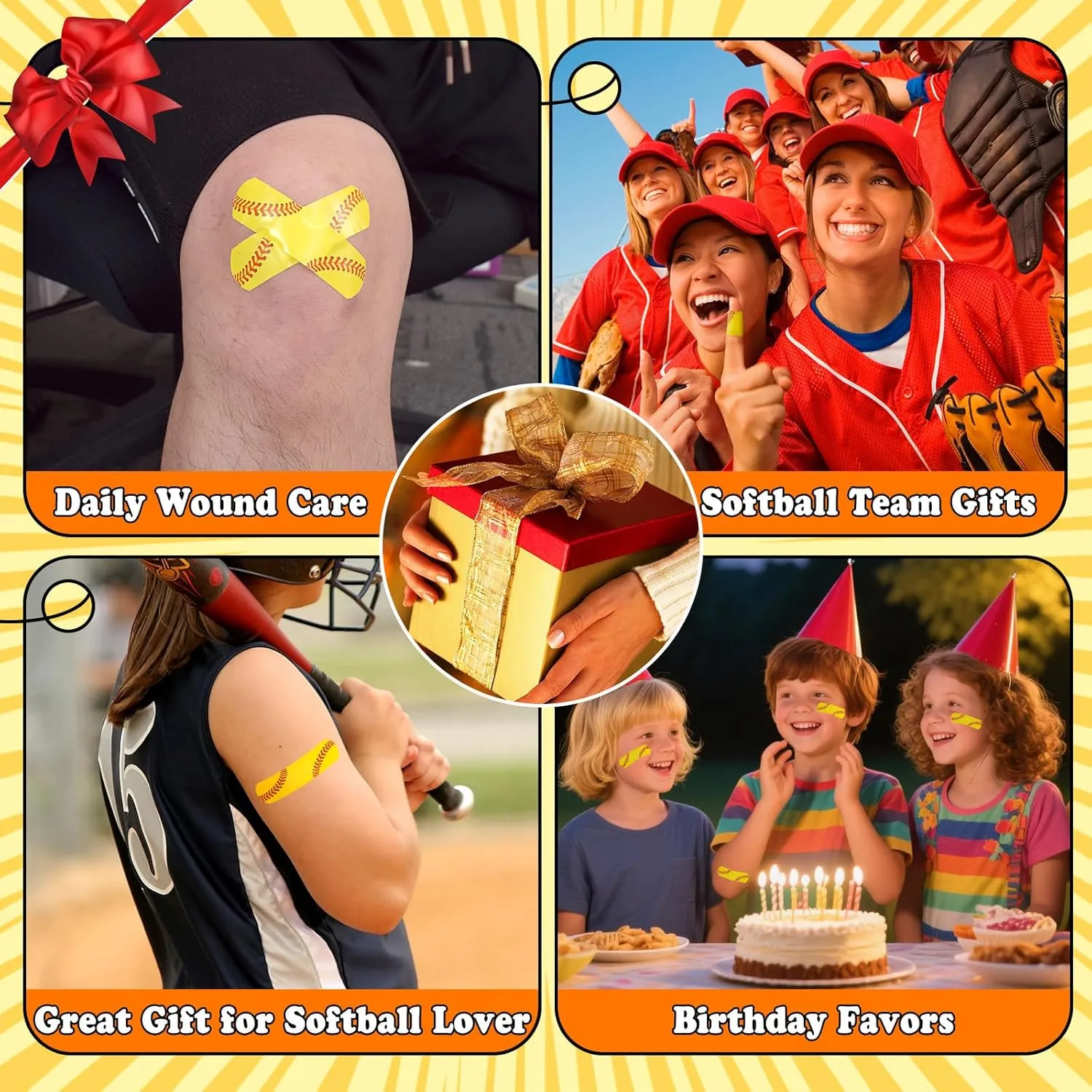 60PCS Softball Bandages for Girls, Breathable Adhesive Bandage for Softball Team Sport Travel and at School, Softball Themed Party Gifts Favors for Teenager Girls Women and Softball Lover