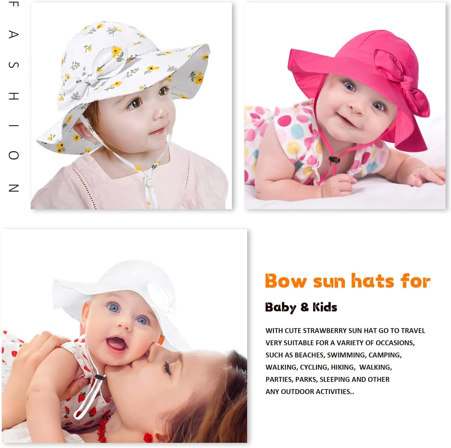 Baby Girl Sun Hat with UPF 50  Outdoor Adjustable Beach Hat with Wide Brim Bucket Hats