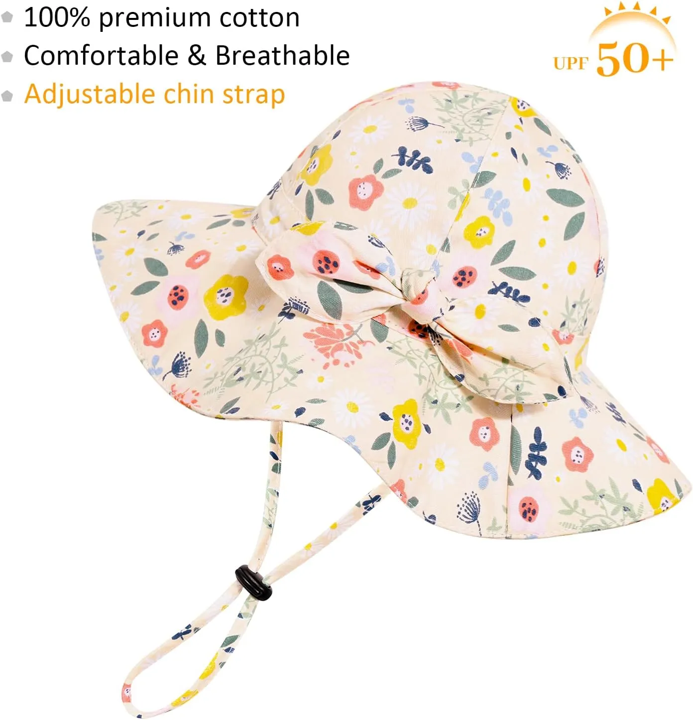 Baby Girl Sun Hat with UPF 50  Outdoor Adjustable Beach Hat with Wide Brim Bucket Hats