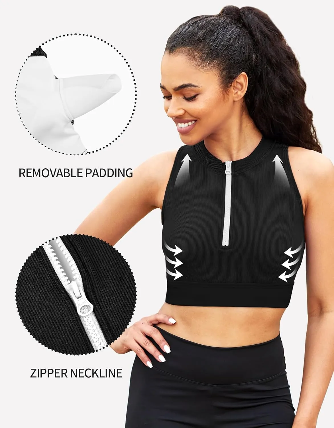 beautyin Sleeveless Slim Fitted Crop Tops for Women Front Zip Up Ribbed Racerback Swimwear