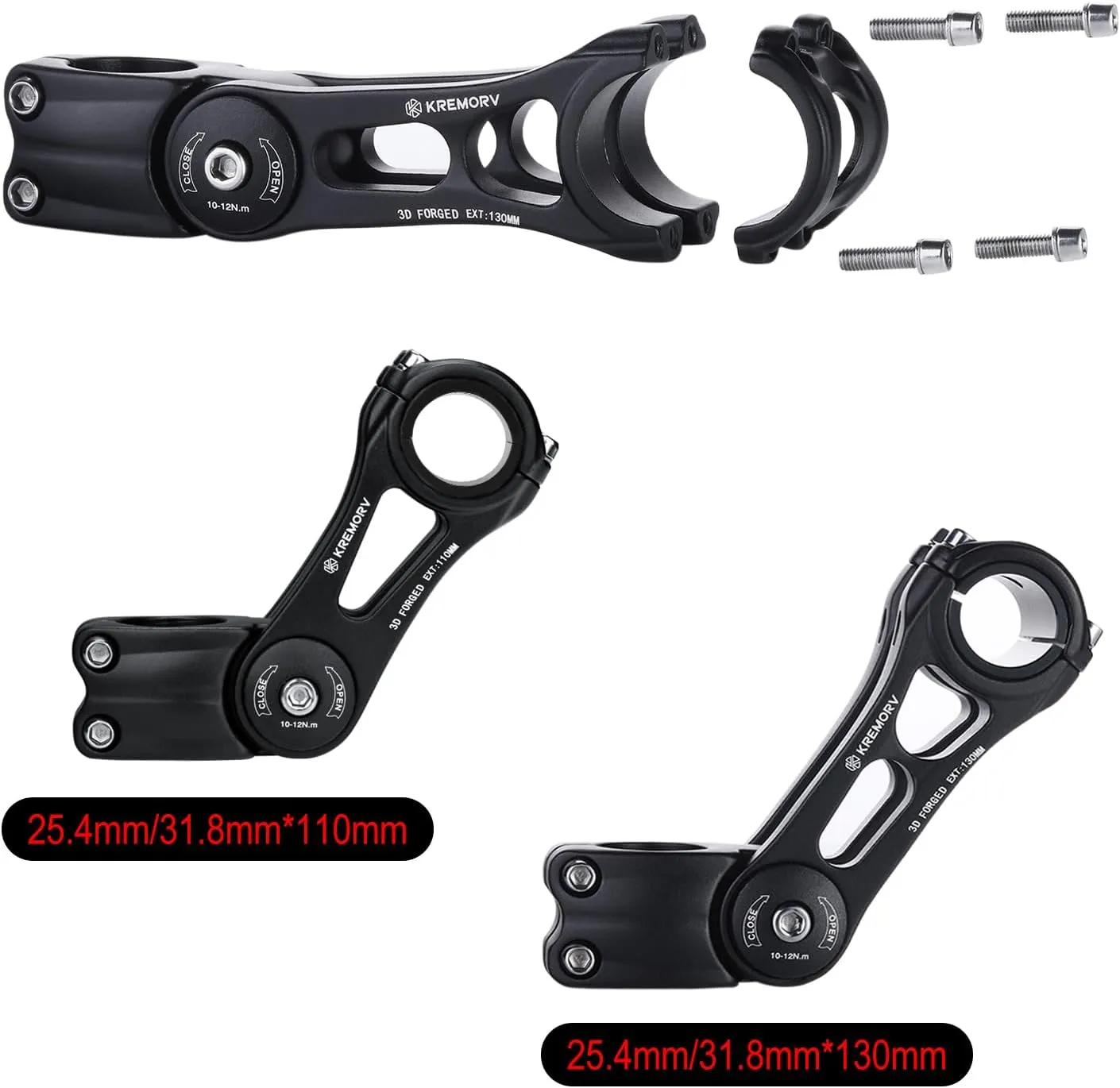Bike Stem Universal 25.4mm and 31.8mm Adjustable Bicycle Stem Riser MTB Stem for Mountain Bike Road Bike BMX Length 110mm 130mm
