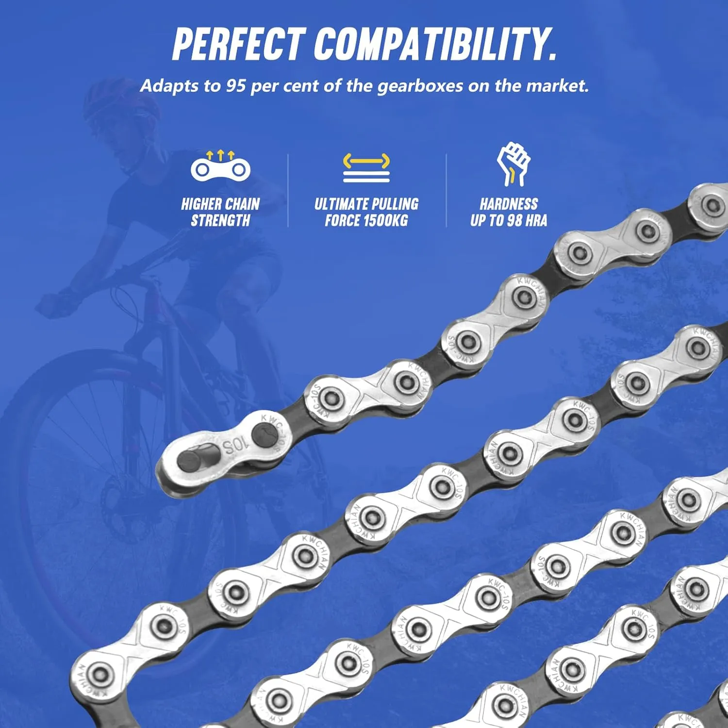 Bike/E-Bike Chain Kit 8/9/10/11 Speed Chain - Road & Mountain Bicycle Chain for Shimano SRAM Campagnolo -Silver Black(Individually Packaged Quick Link(1 Set, 10 Speed Chain Kit)