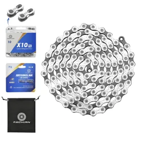 Bike/E-Bike Chain Kit 8/9/10/11 Speed Chain - Road & Mountain Bicycle Chain for Shimano SRAM Campagnolo -Silver Black(Individually Packaged Quick Link(1 Set, 10 Speed Chain Kit)