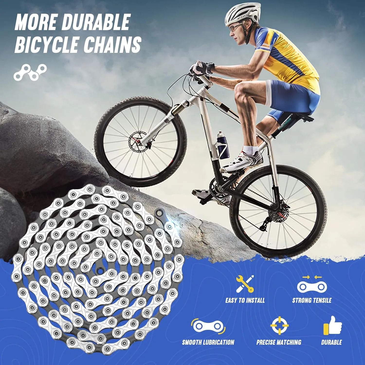 Bike/E-Bike Chain Kit 8/9/10/11 Speed Chain - Road & Mountain Bicycle Chain for Shimano SRAM Campagnolo -Silver Black(Individually Packaged Quick Link(1 Set, 10 Speed Chain Kit)