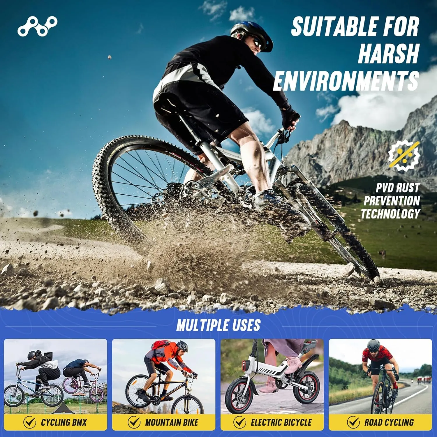 Bike/E-Bike Chain Kit 8/9/10/11 Speed Chain - Road & Mountain Bicycle Chain for Shimano SRAM Campagnolo -Silver Black(Individually Packaged Quick Link(1 Set, 10 Speed Chain Kit)