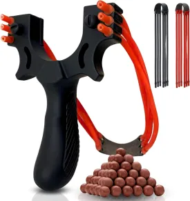 Black Matte Slingshot - Heavy-Duty, Lightweight, and Powerful Slingshot for Adult - Includes 2 Rubber Bands (Red & Black)   100g Clay Ammo - Slingshot - Hunting & Shooting slingshots Slingshot kit