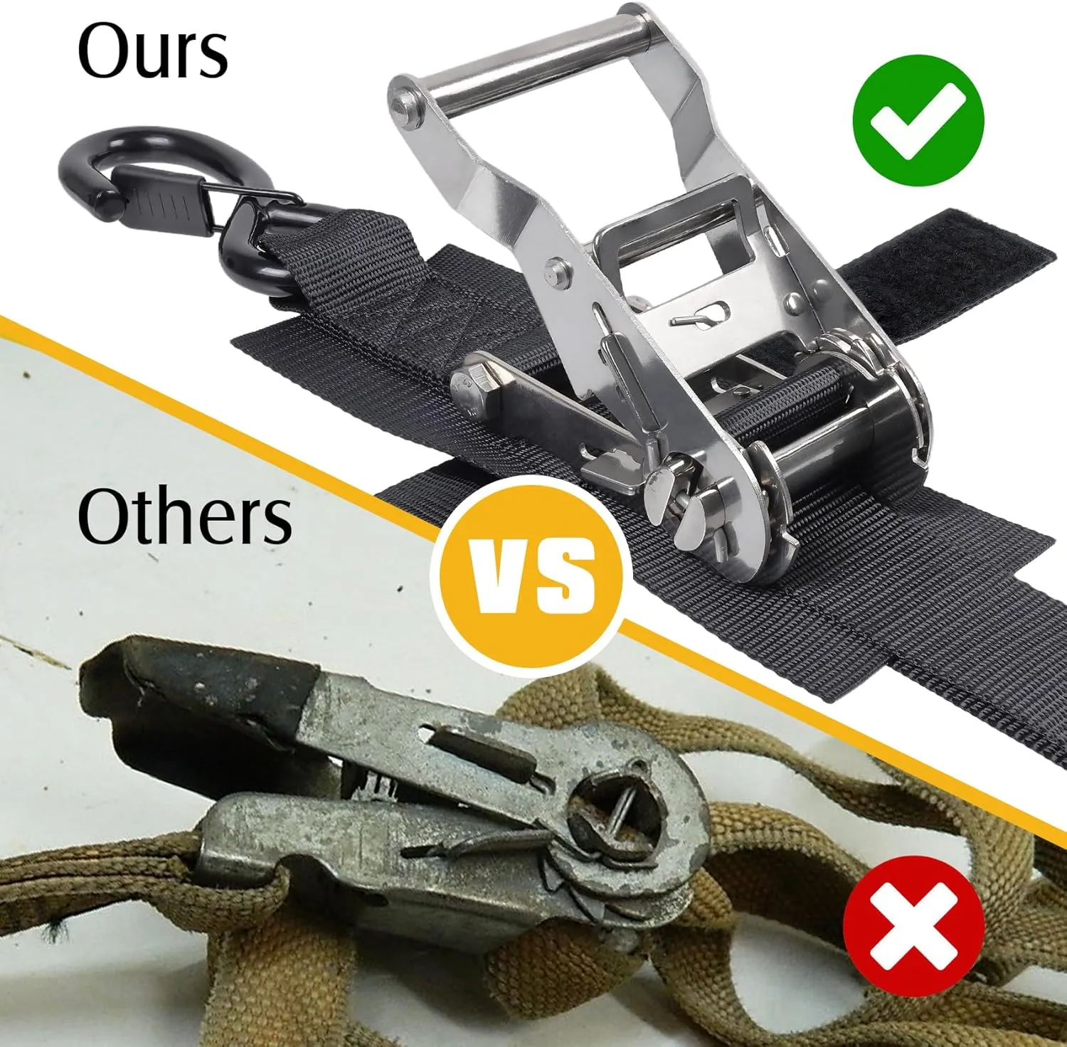 Boat Trailer Straps, Boat Transom Tie Down Straps to Trailer with Stainless Steel Ratchet Strap, 4 Feet 2400lbs Break Strength, 2 Pack (Black,1.5" x4')