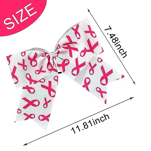 Breast Cancer Hair Ribbon for Girl Women Big Pink Ribbon Bow Elastic Hair Ties Women's Breast Cancer Hair Band Breast Cancer Awareness Hair Accessories Stretchy Hair Ropes Hair Loop Ponytail Holders for Thick Hair