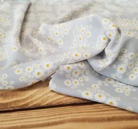 Daisy Floral Grey Blue Rayon Textured Woven-by the yard