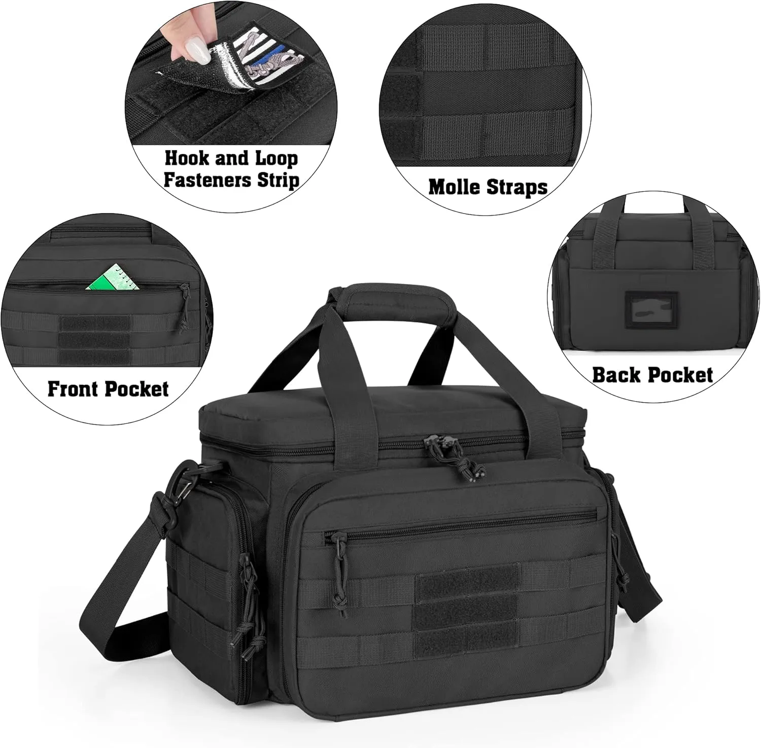 DSLEAF Tactical Gun Range Bag for 4 Handguns, Pistol Shooting Range Bag with 6X Magazine Slots and Extra Pockets for Ammo and Essentials