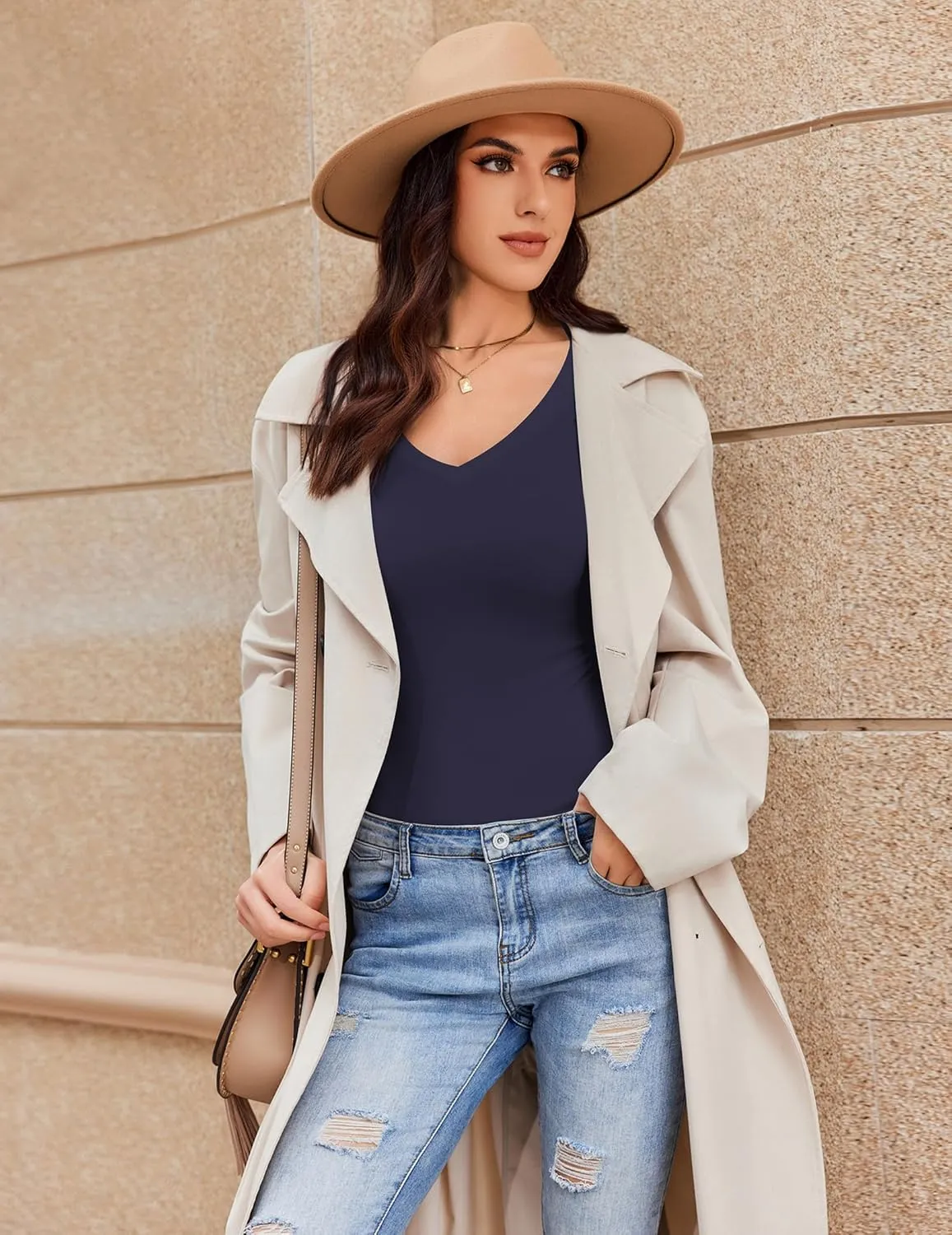 Ekouaer Long Sleeve Shirts for Women V Neck Basics Tops Lightweight Base Layer Slim Fit Top Thermal Undershirts