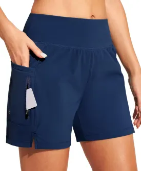 Ewedoos Womens Swim Shorts High Waisted Board Shorts for Women Stretchy 5" Swim Beach Short with Pockets Swimwear Liner