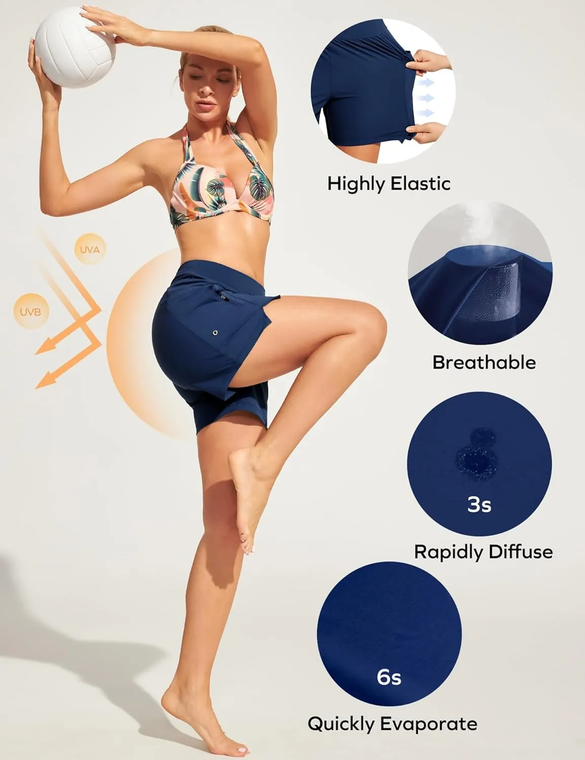 Ewedoos Womens Swim Shorts High Waisted Board Shorts for Women Stretchy 5" Swim Beach Short with Pockets Swimwear Liner