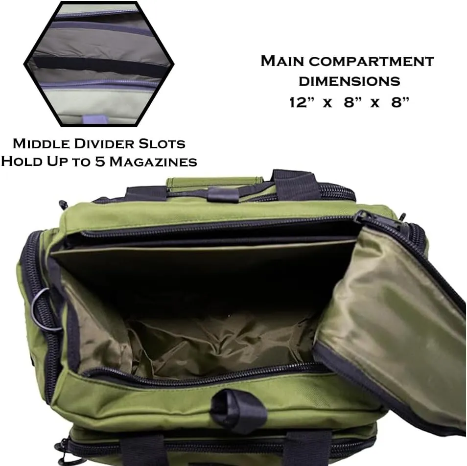 Exos Tactical Range Bag  Medium Size Range Bag for Shooting  Gun Case for Handguns, Ammo Bag, Tactical Range Bag, Molle Webbing, Free Subdued USA Patch, Designed in the USA