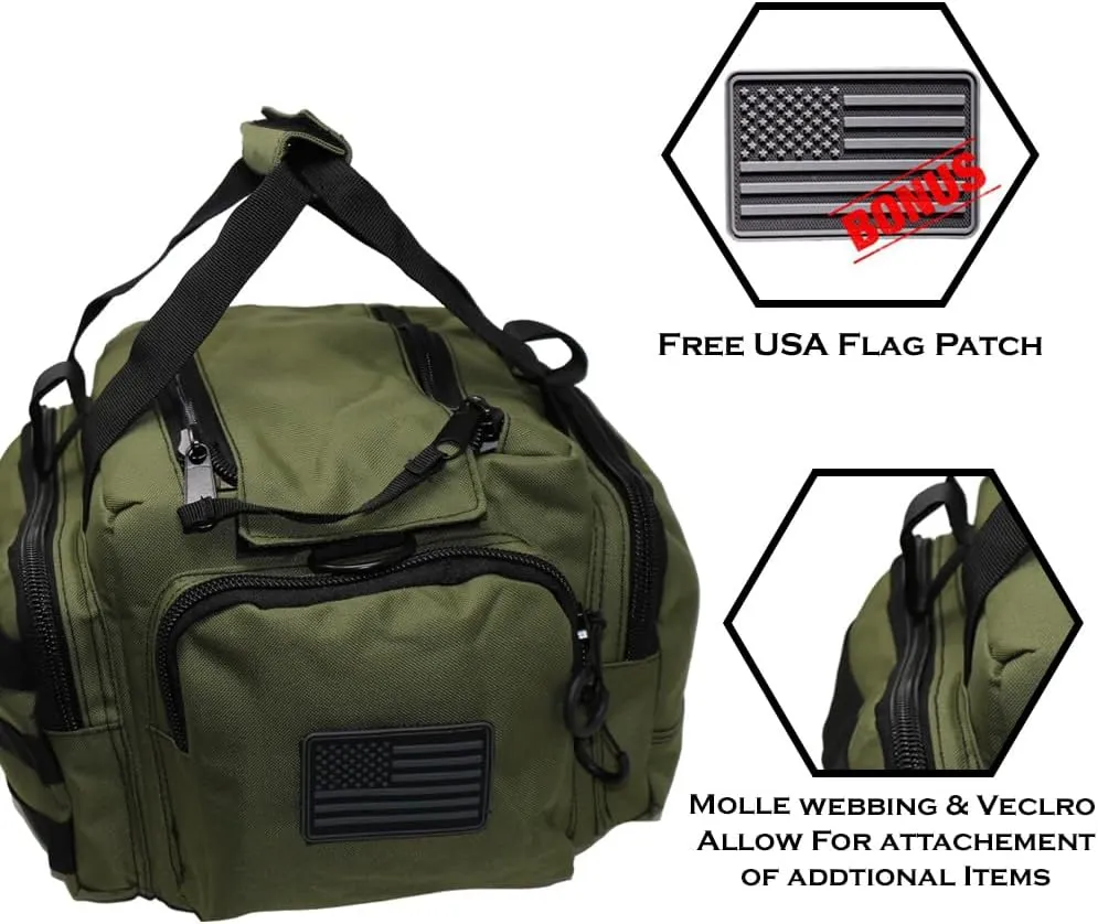 Exos Tactical Range Bag  Medium Size Range Bag for Shooting  Gun Case for Handguns, Ammo Bag, Tactical Range Bag, Molle Webbing, Free Subdued USA Patch, Designed in the USA