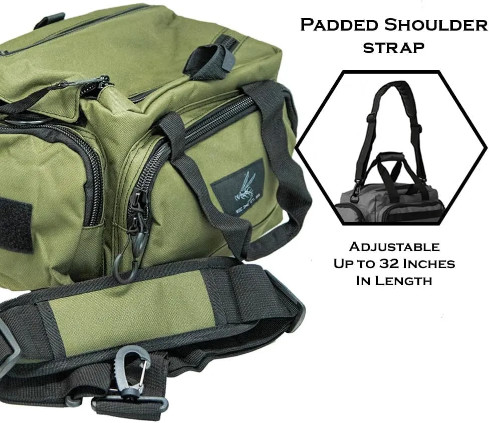 Exos Tactical Range Bag  Medium Size Range Bag for Shooting  Gun Case for Handguns, Ammo Bag, Tactical Range Bag, Molle Webbing, Free Subdued USA Patch, Designed in the USA