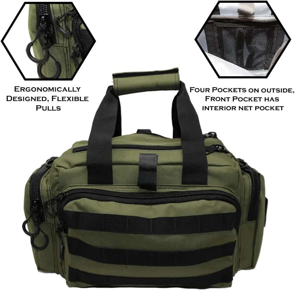 Exos Tactical Range Bag  Medium Size Range Bag for Shooting  Gun Case for Handguns, Ammo Bag, Tactical Range Bag, Molle Webbing, Free Subdued USA Patch, Designed in the USA