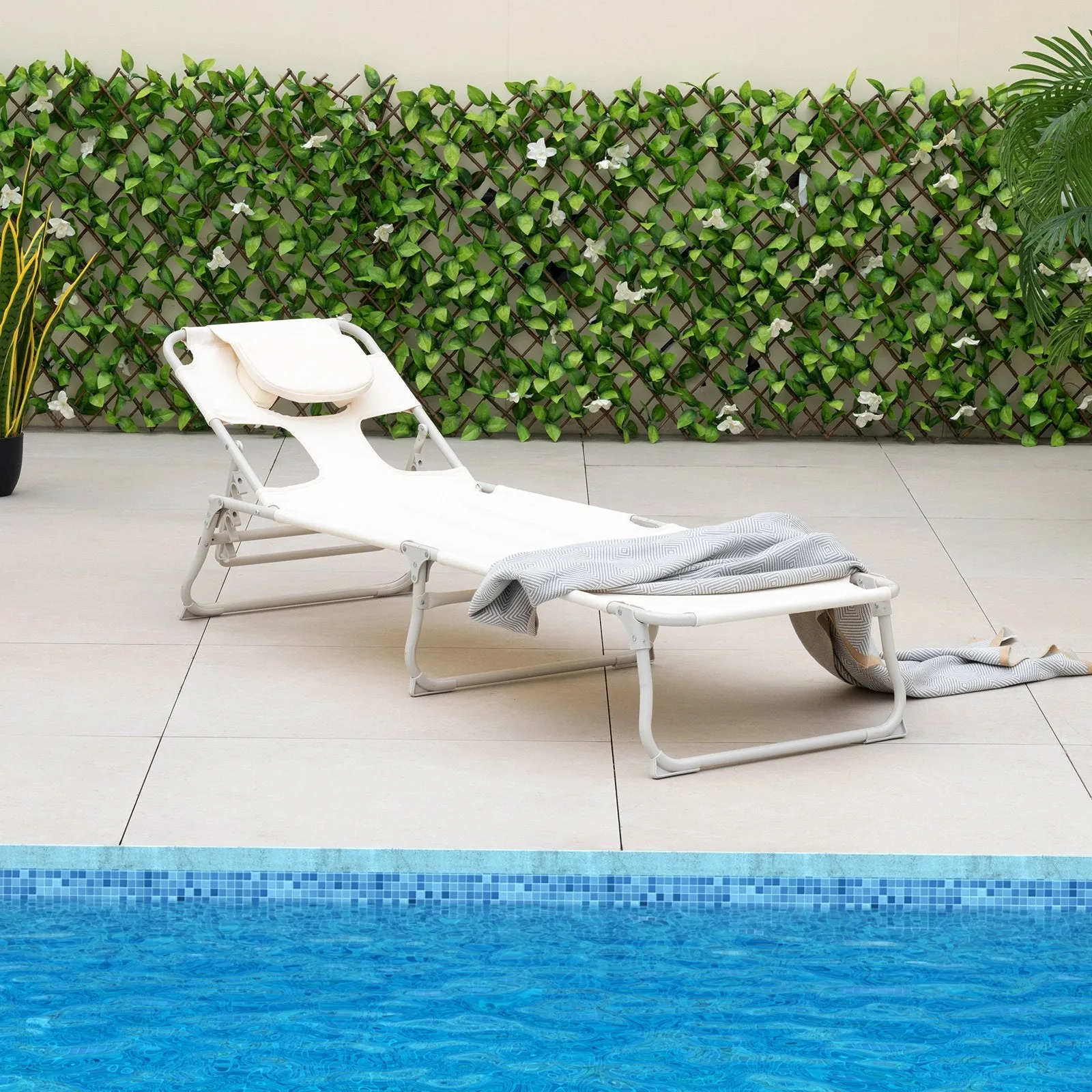 Folding Tanning Chair with Face and Arm Holes-Beige