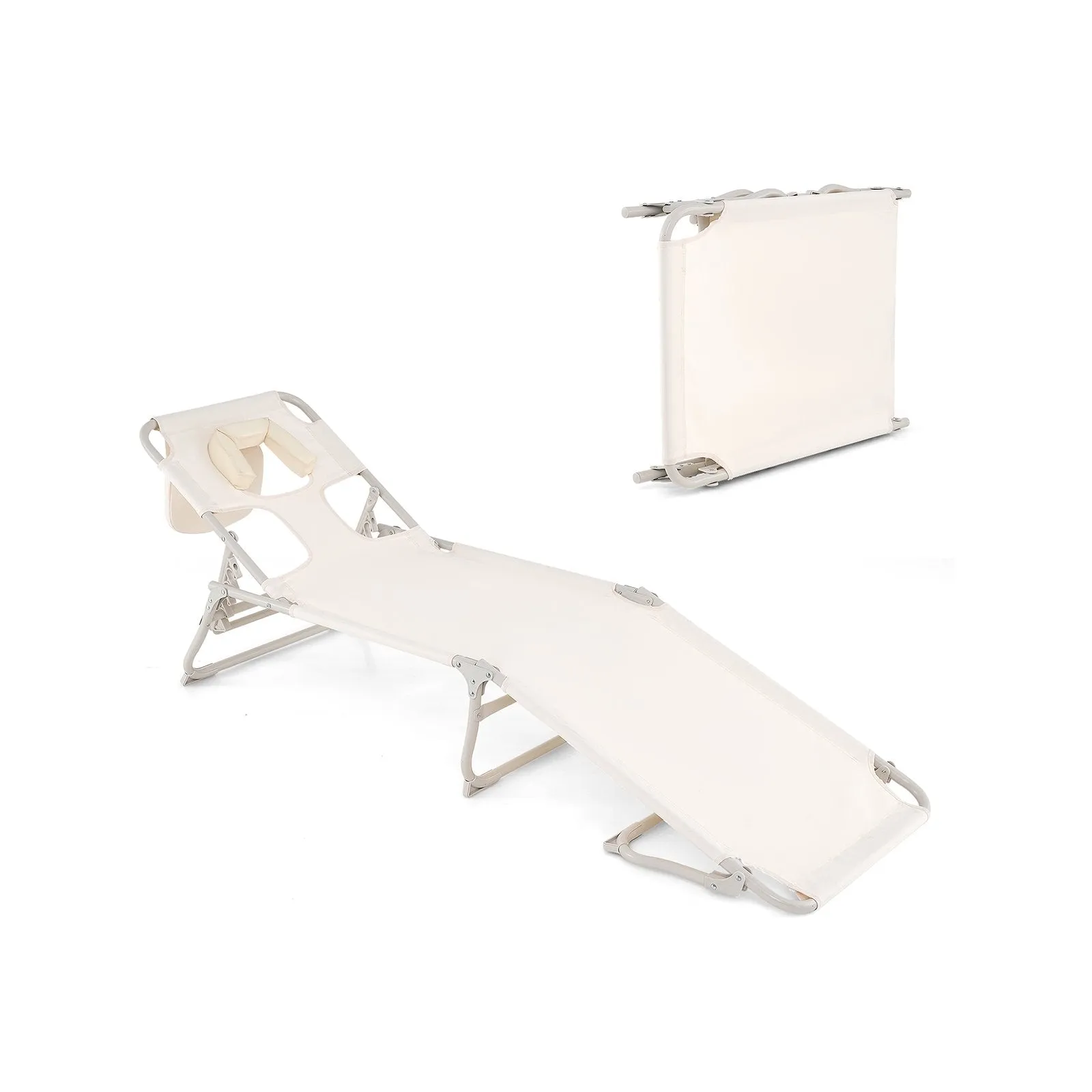 Folding Tanning Chair with Face and Arm Holes-Beige