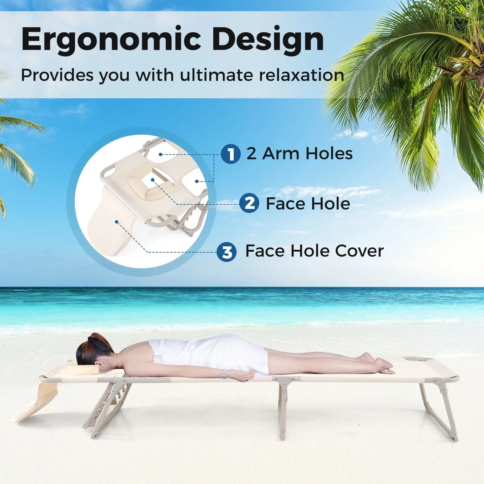 Folding Tanning Chair with Face and Arm Holes-Beige