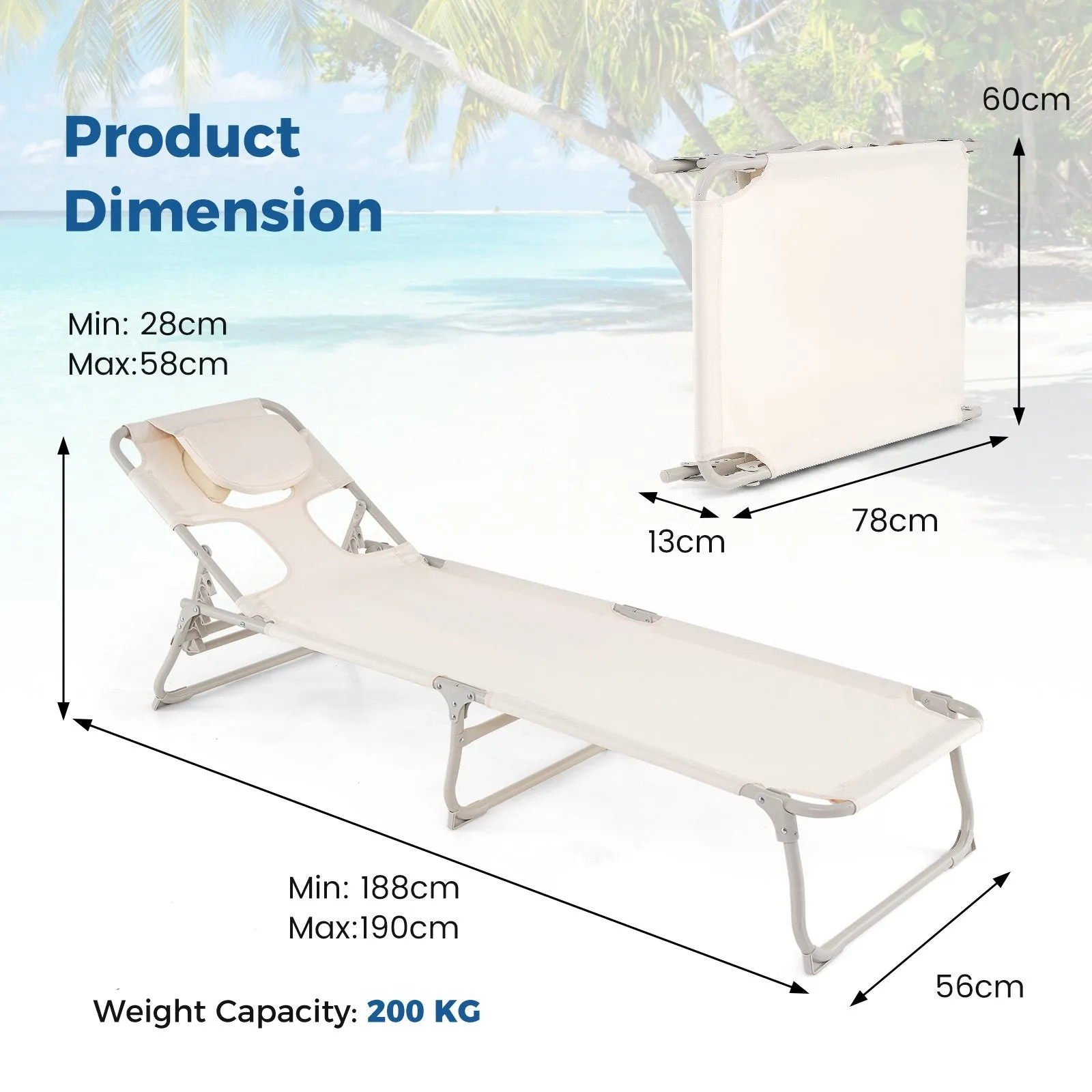 Folding Tanning Chair with Face and Arm Holes-Beige