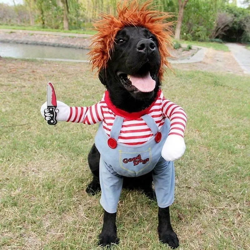 Funny Party Pets Dog Clothes Robber Costume with Knife Christmas Cosplay Plus Hat