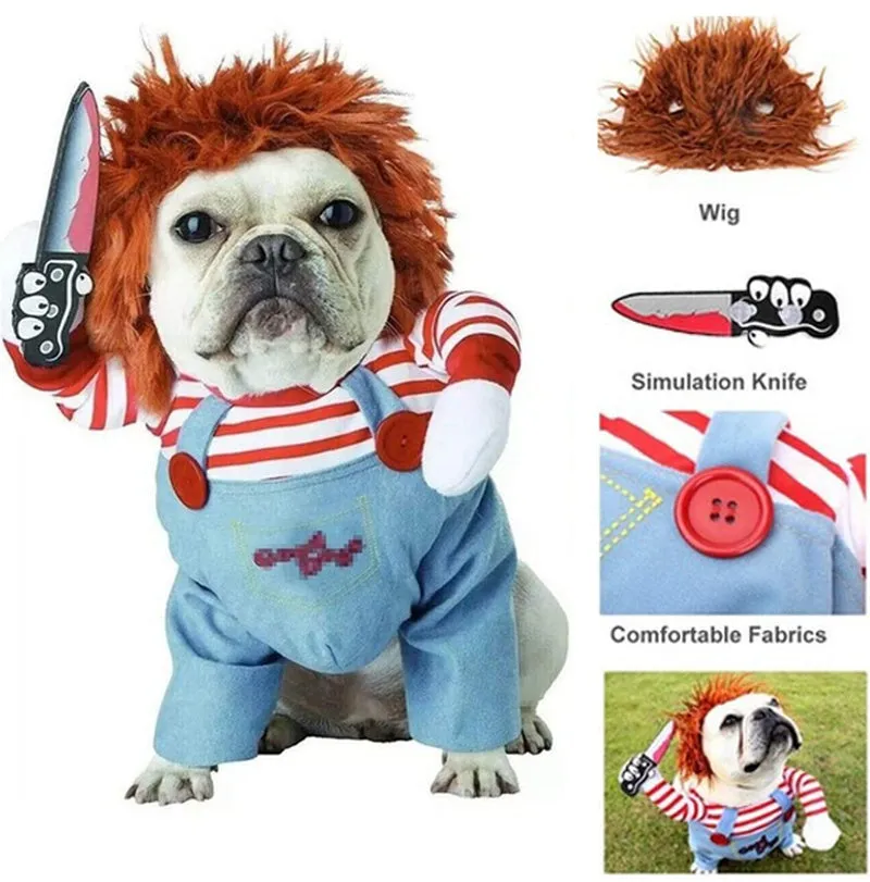 Funny Party Pets Dog Clothes Robber Costume with Knife Christmas Cosplay Plus Hat