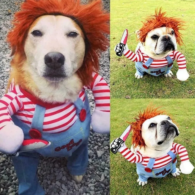 Funny Party Pets Dog Clothes Robber Costume with Knife Christmas Cosplay Plus Hat