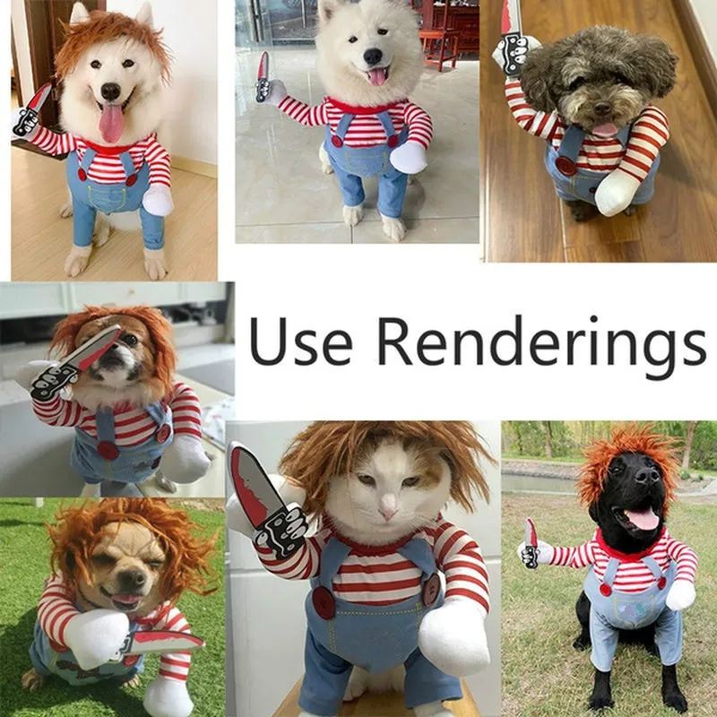 Funny Party Pets Dog Clothes Robber Costume with Knife Christmas Cosplay Plus Hat