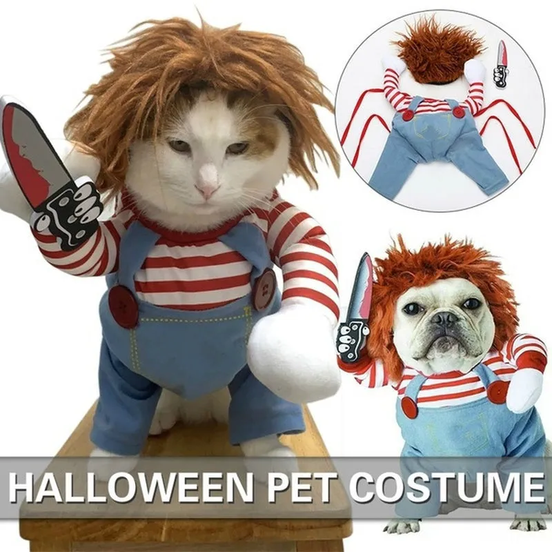 Funny Party Pets Dog Clothes Robber Costume with Knife Christmas Cosplay Plus Hat