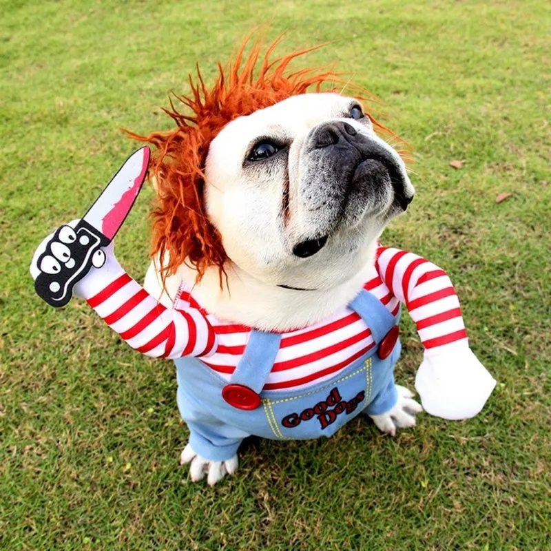 Funny Party Pets Dog Clothes Robber Costume with Knife Christmas Cosplay Plus Hat