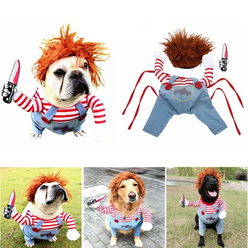 Funny Party Pets Dog Clothes Robber Costume with Knife Christmas Cosplay Plus Hat