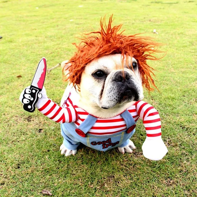 Funny Party Pets Dog Clothes Robber Costume with Knife Christmas Cosplay Plus Hat