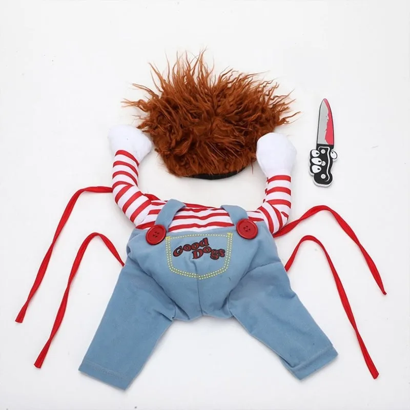 Funny Party Pets Dog Clothes Robber Costume with Knife Christmas Cosplay Plus Hat