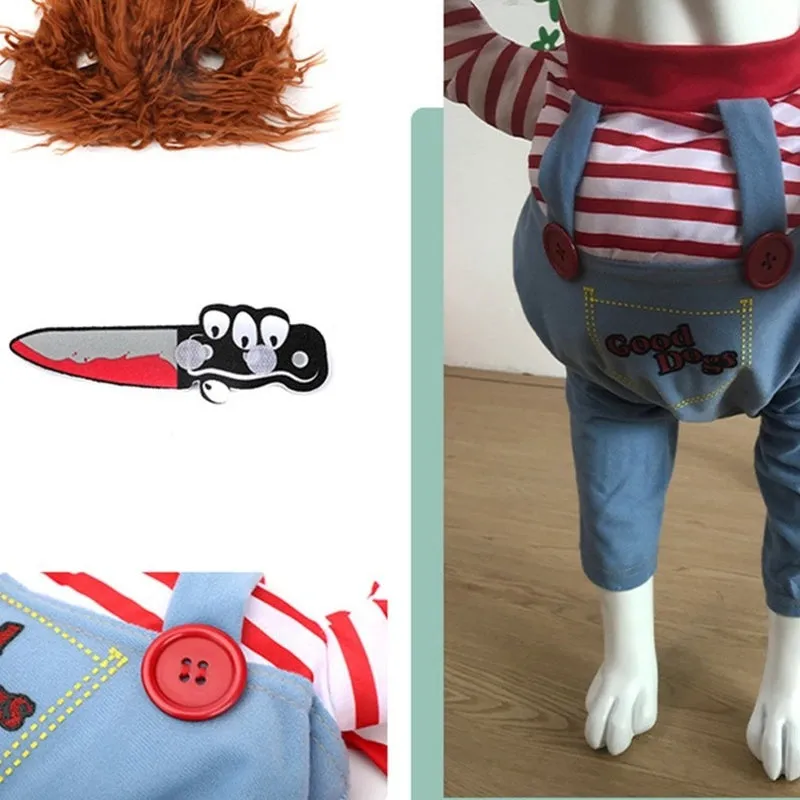 Funny Party Pets Dog Clothes Robber Costume with Knife Christmas Cosplay Plus Hat