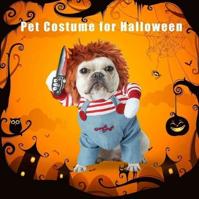 Funny Party Pets Dog Clothes Robber Costume with Knife Christmas Cosplay Plus Hat