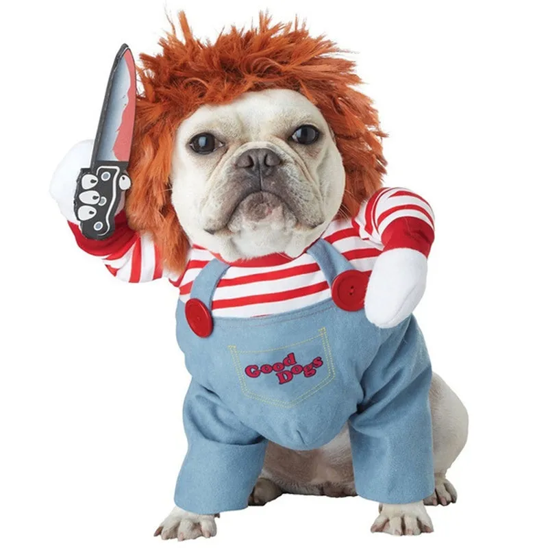 Funny Party Pets Dog Clothes Robber Costume with Knife Christmas Cosplay Plus Hat