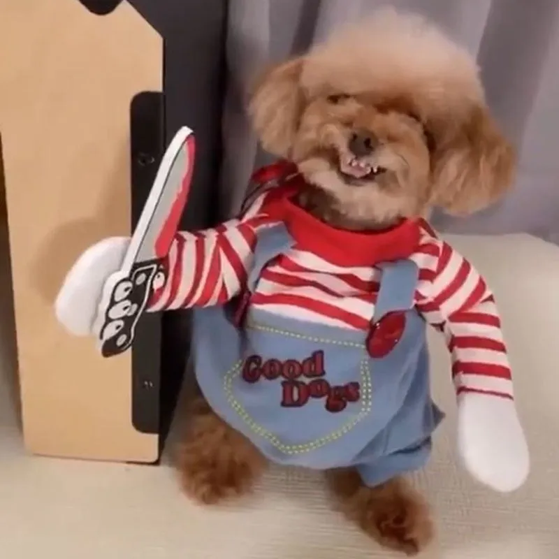 Funny Party Pets Dog Clothes Robber Costume with Knife Christmas Cosplay Plus Hat
