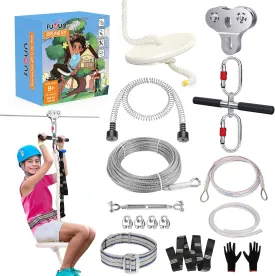 FUQUN 180 FT Zip Line for Kids and Adults, 304 Stainless Steel Up to 780 lb, 1/4 Inch Wire Rope Zipline Kit for Backyard and Outdoor Play Equipment