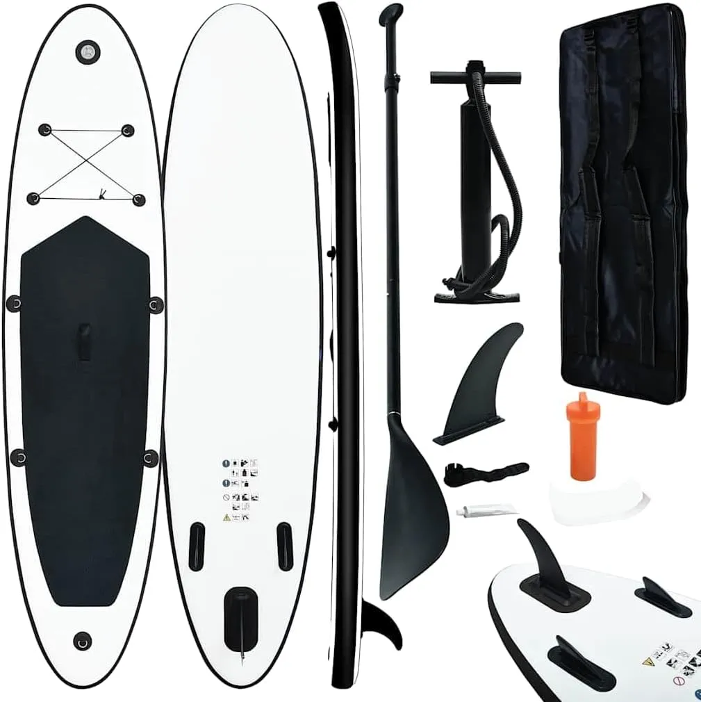 Inflatable Stand Up Paddle Board Set for Adventure and Relaxation, Easy to Transport with High Stability, Black and White