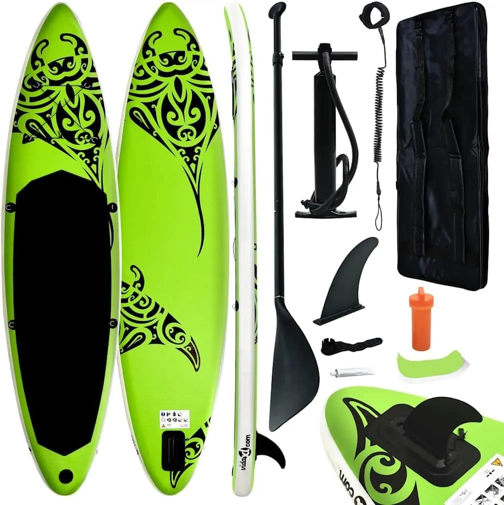 Inflatable Stand Up Paddleboard Set 120.1" x 29.9" x 5.9" Puncture-Proof Design, for All Levels, Green