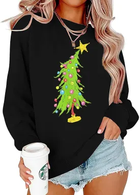 LLHXRUI Christmas Palm Tree Sweatshirt for Women Funny Hawaiian Beach Tropical Xmas Pullover Long Sleeve Christmas Shirt Top
