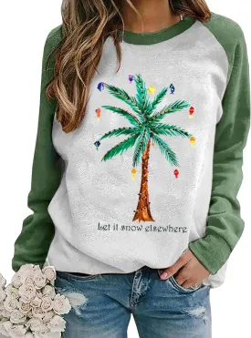 LLHXRUI Christmas Palm Tree Sweatshirt for Women Funny Hawaiian Beach Tropical Xmas Pullover Long Sleeve Christmas Shirt Top